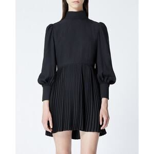 THE KOOPLES Short Pleated Black Mini Dress Size Small Long Puff Sleeve